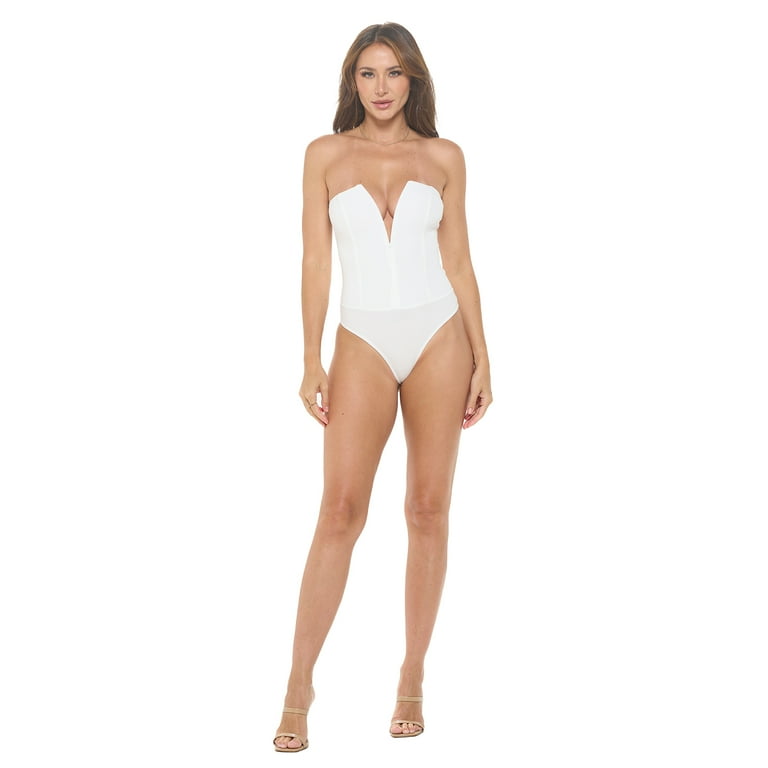 Off White Large Size Women s Strapless Deep V Neck Bodysuit Sexy Casual Cute Going Out Top Body Suit Trendy Spring Summer 2024 Walmart