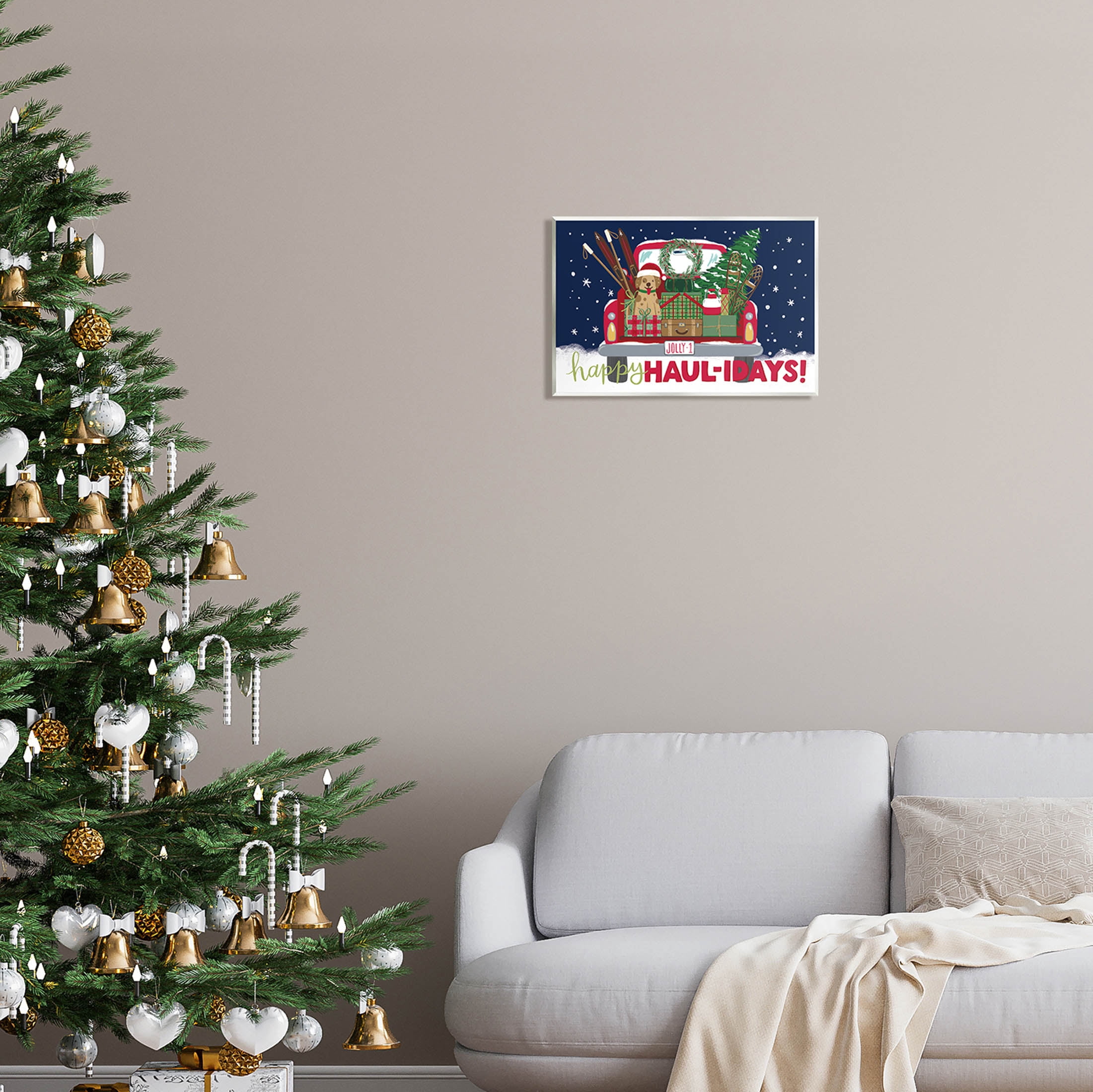 Stupell Industries Happy Haul-idays Christmas Gift Truck Graphic Art Unframed Art Print Wall Art, Design by Amanda McGee
