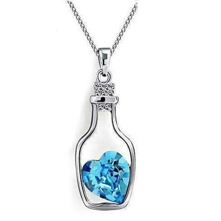 - ON SALE- Bottled Up Love IOBI Crystals Necklace In Aqua Blue Platinum