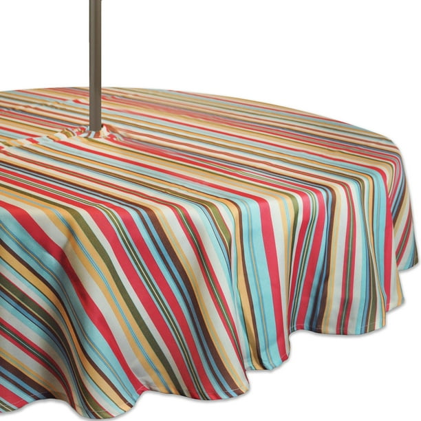Vibrantly Colored Summer Striped Outdoor Round Tablecloth