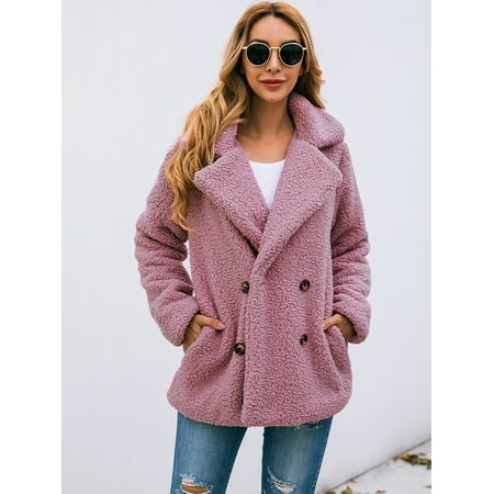 Dkj Women Faux Fur Jacket Fuzzy Teddy Bear Notch Lapels Touble Ted Ons Pockets Oversized Casual Coat Canada Dkj Women Faux Fur Jacket Fuzzy Teddy, Pink Teddy Bear Faux Fur Coat