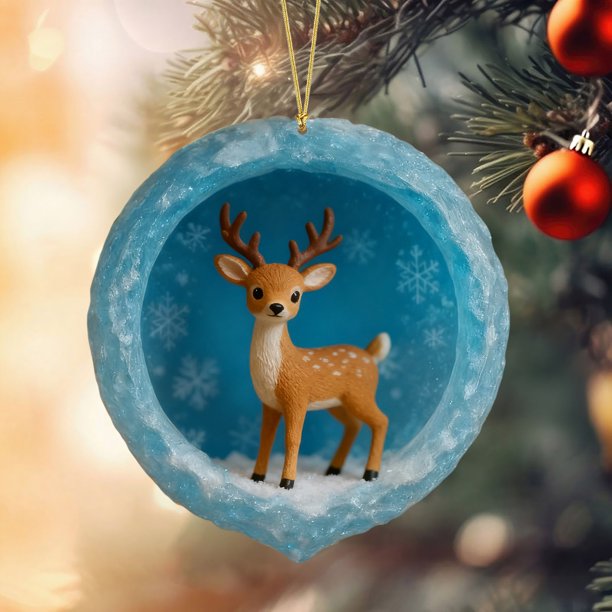 Adornos acrílicos con estampado de animales navideños | Adornos navideños de doble cara para árbol de Navidad | Regalos colgantes de 8 x 8 cm para familiares y compañeros de trabajo