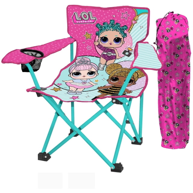 Danawares LOL Surprise Polyester Camp Chair with Cup Holder and Carry Bag for Kids, Folding Camp Chair