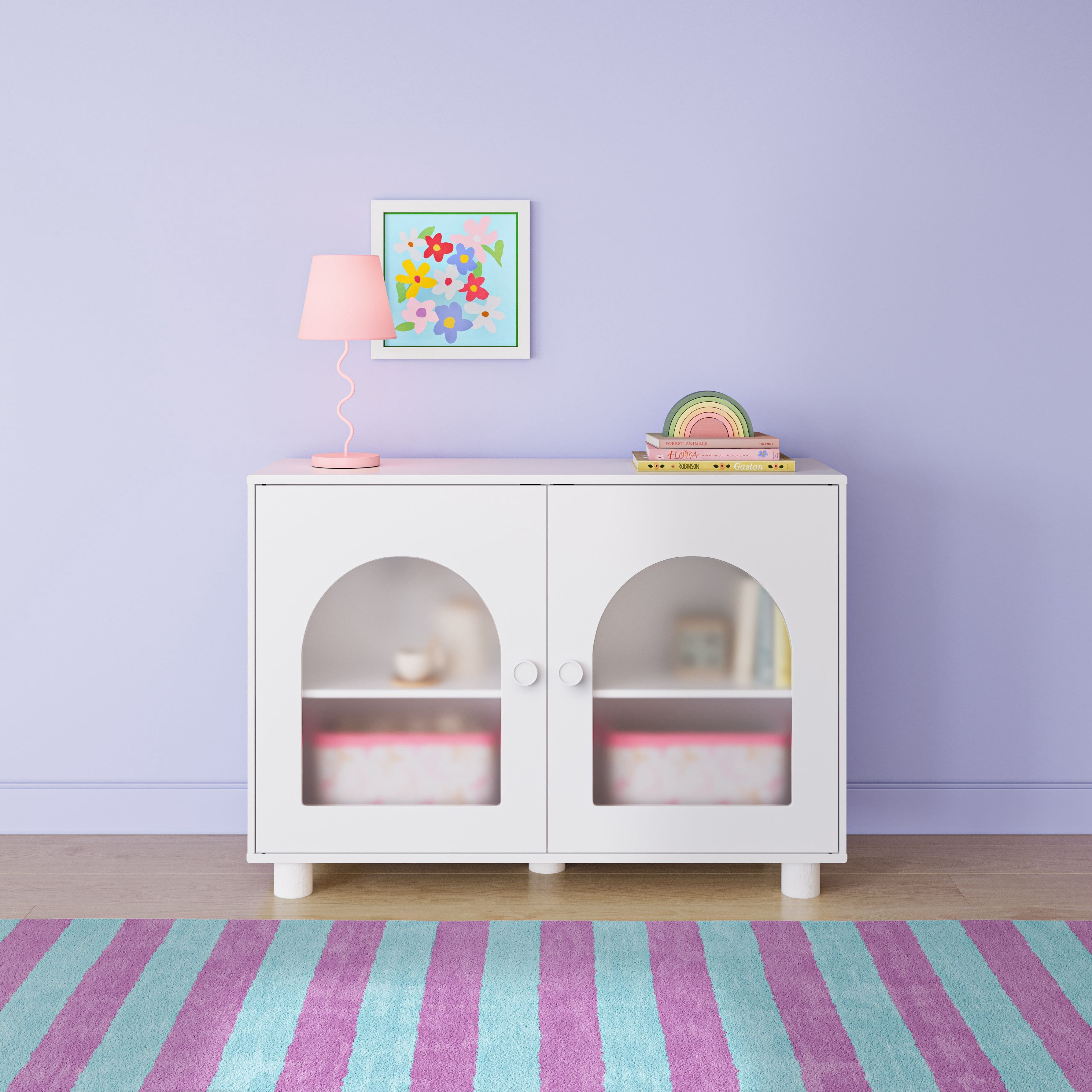 Mainstays Kids Arched Storage Accent Cabinet with Acrylic Doors, White