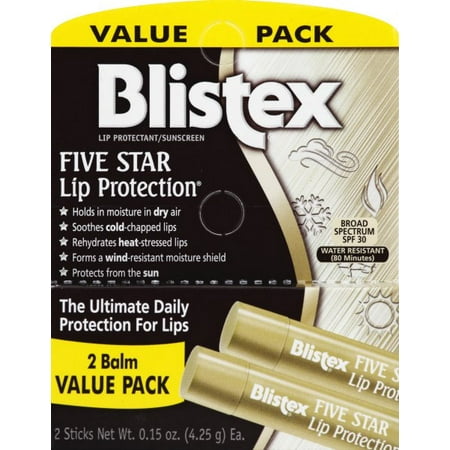 Blistex Five Star Protection Lip Balm, Moisture Shield, SPF 30, 2 (The Best Lip Balm For Dry Lips)