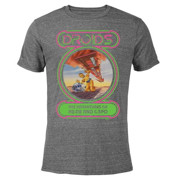 Star Wars Droids: The Adventures of R2-D2 and C-3PO Neon - Short Sleeve Blended T-Shirt for Adults - Customized-Dark Heather