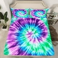 thumbnail image 2 of Homewish Watercolor Tie Dye Queen Sheet Sets,Modern Asethetic Artistic Flat Sheet,Green Purple Blue Queen Fitted Sheet For Men Women,Breathable Home Decor,4-Piece, 2 of 7