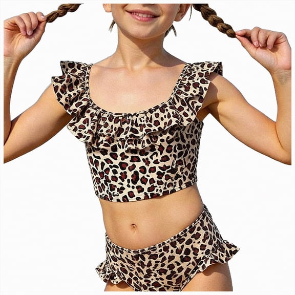 UAYOTSE Toddler Baby Girl Swimsuit Leopard Ruffle Swimwearr Bikini Tankini Sunsuit 2Pcs Summer Bathing Suit,Sizes 7-8 Years