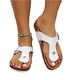 thumbnail image 3 of IEMIEMIEM Womens Orthopedic Sandals Leather Insole Slides Sandals for Women Adjustable Buckle Summer Thong Sandals Outdoor Walking Slides White 9 Wide, 3 of 5