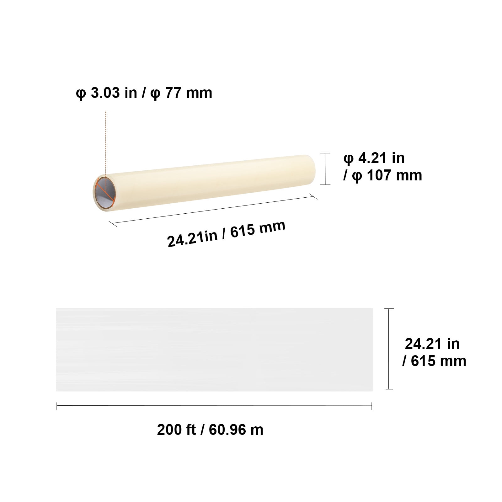 SKYSHALO Carpet Guard Film, 24" x 200' Floor Cover with Stick-On Backing for Simple Setup, Polyethylene Protective Film Roll for Building & Remodeling Tasks