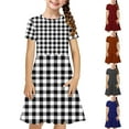 thumbnail image 1 of NJDVHB Robe d'Été pour Tout-Petit, Robe de Plage pour Fille, Robe de Fête pour Filles, Robe Décontractée à Rayures Manches Courtes Extensible en Ligne, Gris Foncé, 120, 1 of 5