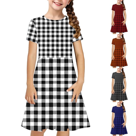NJDVHB Summer Dress for Toddler,Toddler Girl Beach Dress,Girls Party Dress,Kids Casual Stripe Print Short Sleeve Stretchy A Line Dress,Blue,120