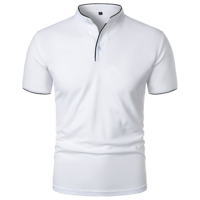 Male Spring And Summer Breathable Short Sleeve T Shirt Solid Color Button Lapel Pocket Bottoming Shirt Men'S Polo Shirts L