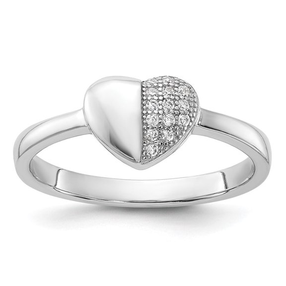 Auriga Fine Jewelry 925 Sterling Silver CZ Polished Heart Ring Size 6for Women