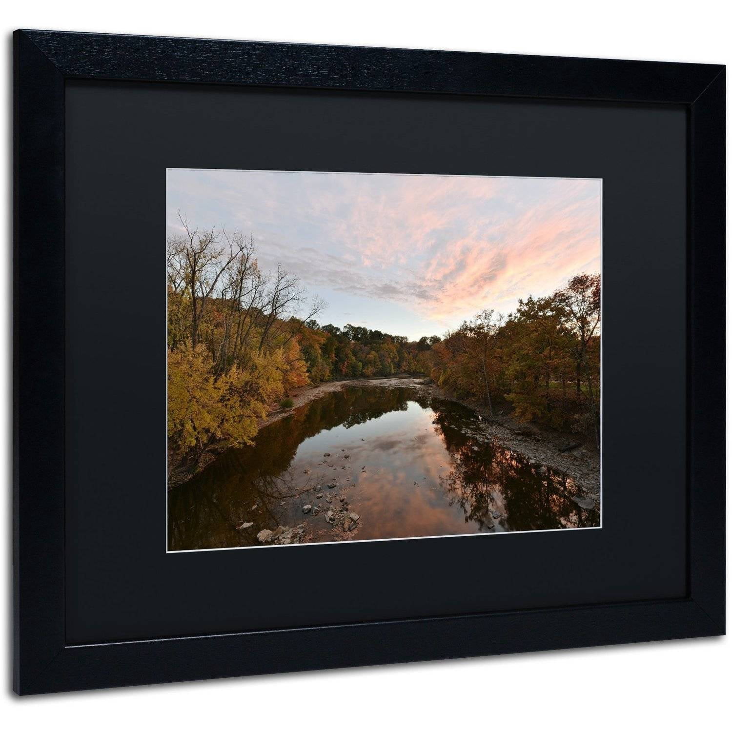 Trademark Fine Art "Rocky River Autumn Sunset" Canvas Art by Kurt Shaffer, Black Matte, Black Frame