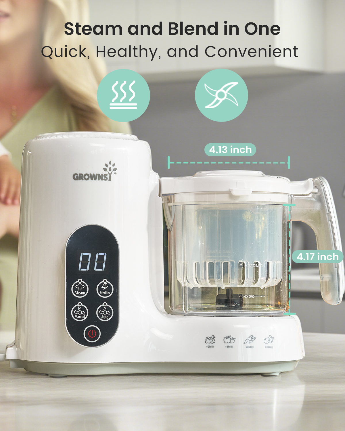 GROWNSY Baby Food Blender Maker & Steamer, Baby Food Puree Machine Processor for Fruit Vegetable Meat Prep Grinding, Registry Essential
