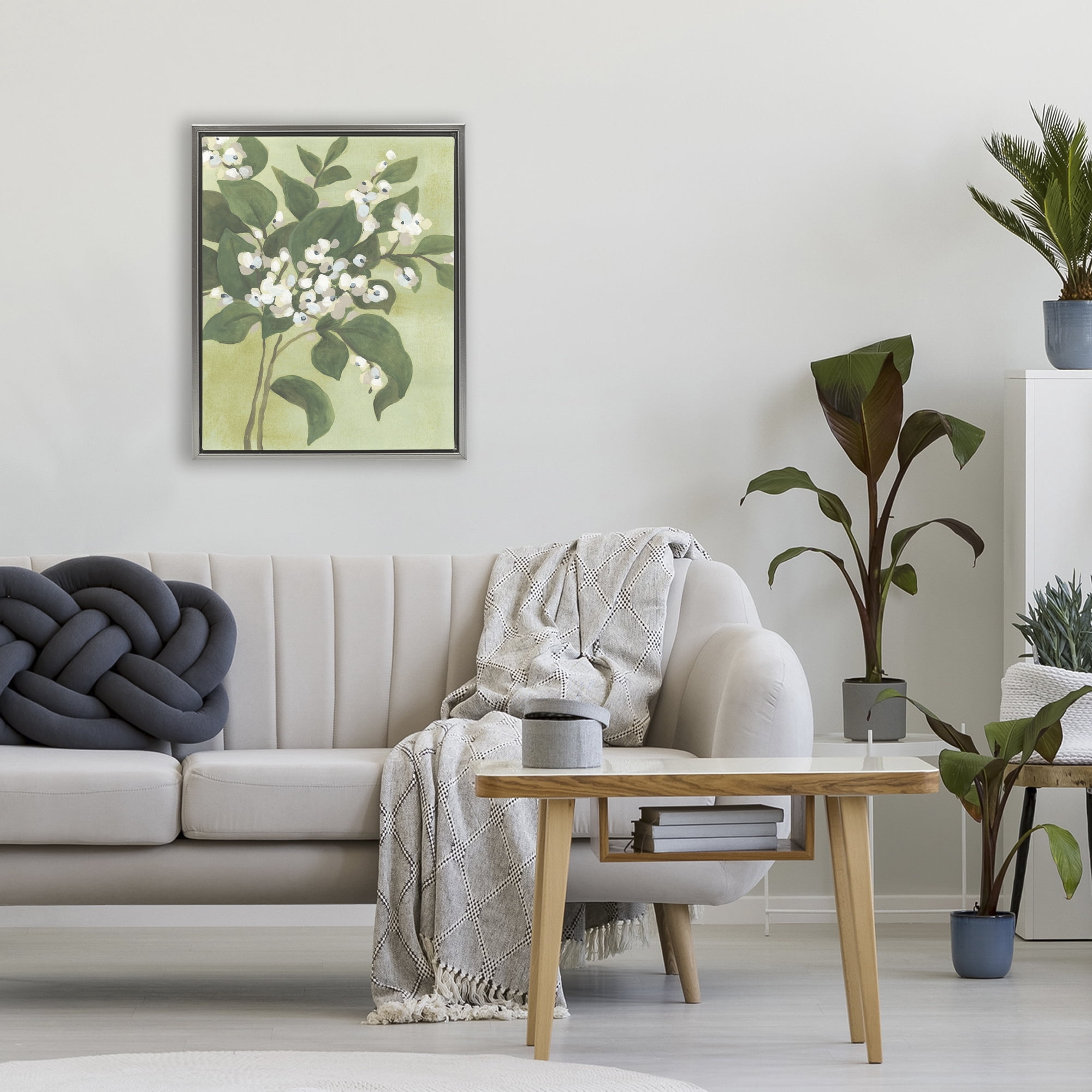 Stupell Industries Verdant Branch Blossoms Gray Framed Floater Canvas Wall Art, design by June Erica Vess