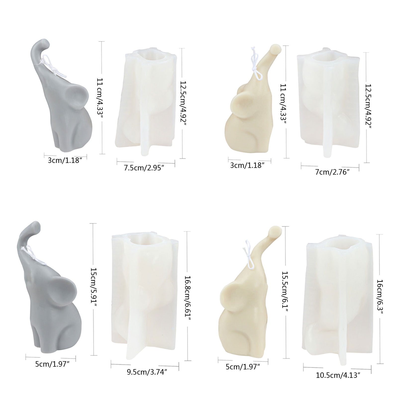 WINDLAND 2 Pcs Couple Long-nosed Elephant Silicone Candle Mold Plaster Ornaments