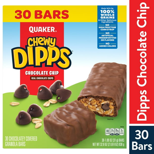 Quaker Chewy Dipps Granola Bars, Chocolate Chip, 30 Pack Box