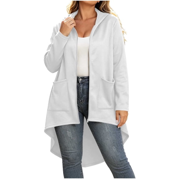NominalSnug Hoodies for Women Zip up Long Sleeve Hooded Sweatshirts Irregular Hem Casual Fall Jackets with Pockets