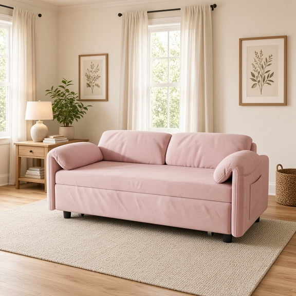 54" Velvet Convertible Sofa Bed, Retractable Sleeper Couch with Armrest Storage, Multi-Purpose 2-Seater Loveseat for Apartment Living Room Guest Room