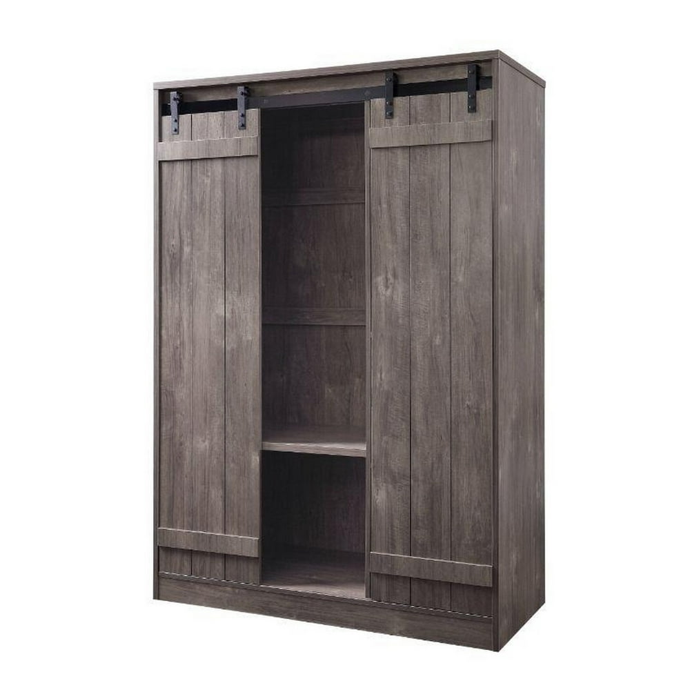47 Inches Barn Sliding Door Wardrobe with Hanging Rod, Brown