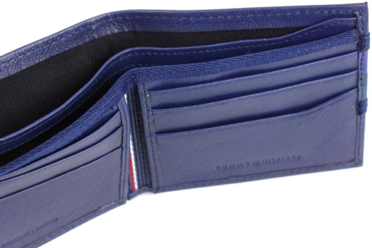 New Tommy Hilfiger Men's Leather Double Billfold Passcase Wallet & Valet/Cobalt