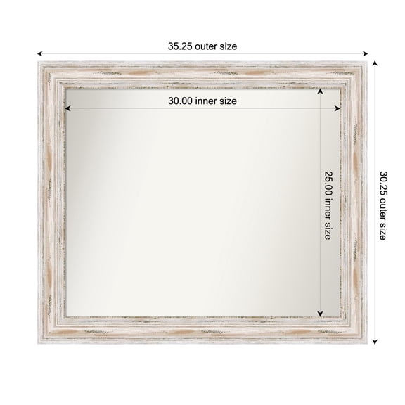 Amanti Art Custom Wall and Bathroom Mirror (30.25 x 35.25 in.), Alexandria White Wash Frame