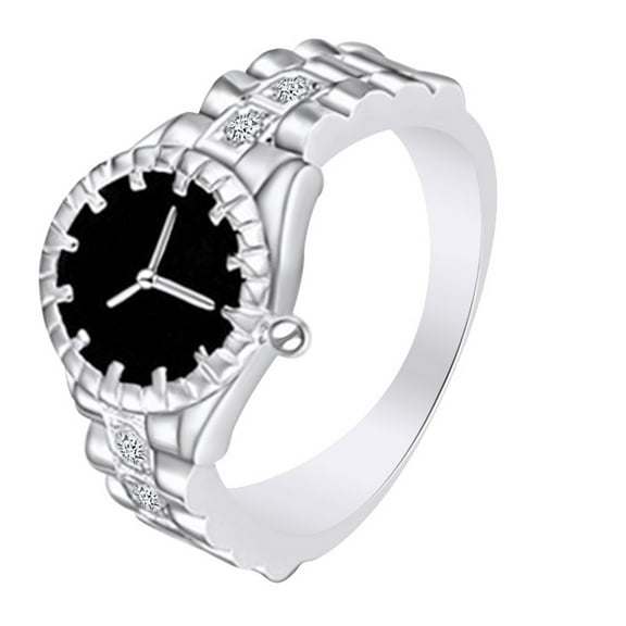 AFFY 14k White Gold Over Sterling Silver Round Shape White Cubic Zirconia Watch Shape Ring