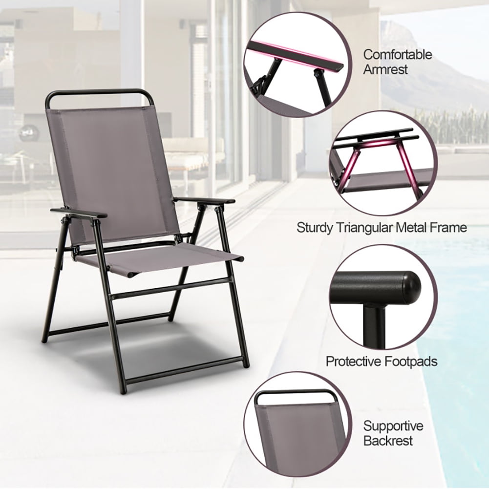 Aimee Lii Outdoor Folding Sling Chairs Set of 4 with Armrest and Backrest, Outdoor Patio Furniture