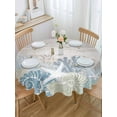 thumbnail image 5 of Summer Marine Life Round Tablecloth 60 inches Ocean Coral Coastal Starfish Sand Dollar Retro Waterproof Oil-Proof Table Cloth Round Table Cover for Holiday Party Picnic Dinner Decor Indoor Outdoor, 5 of 9