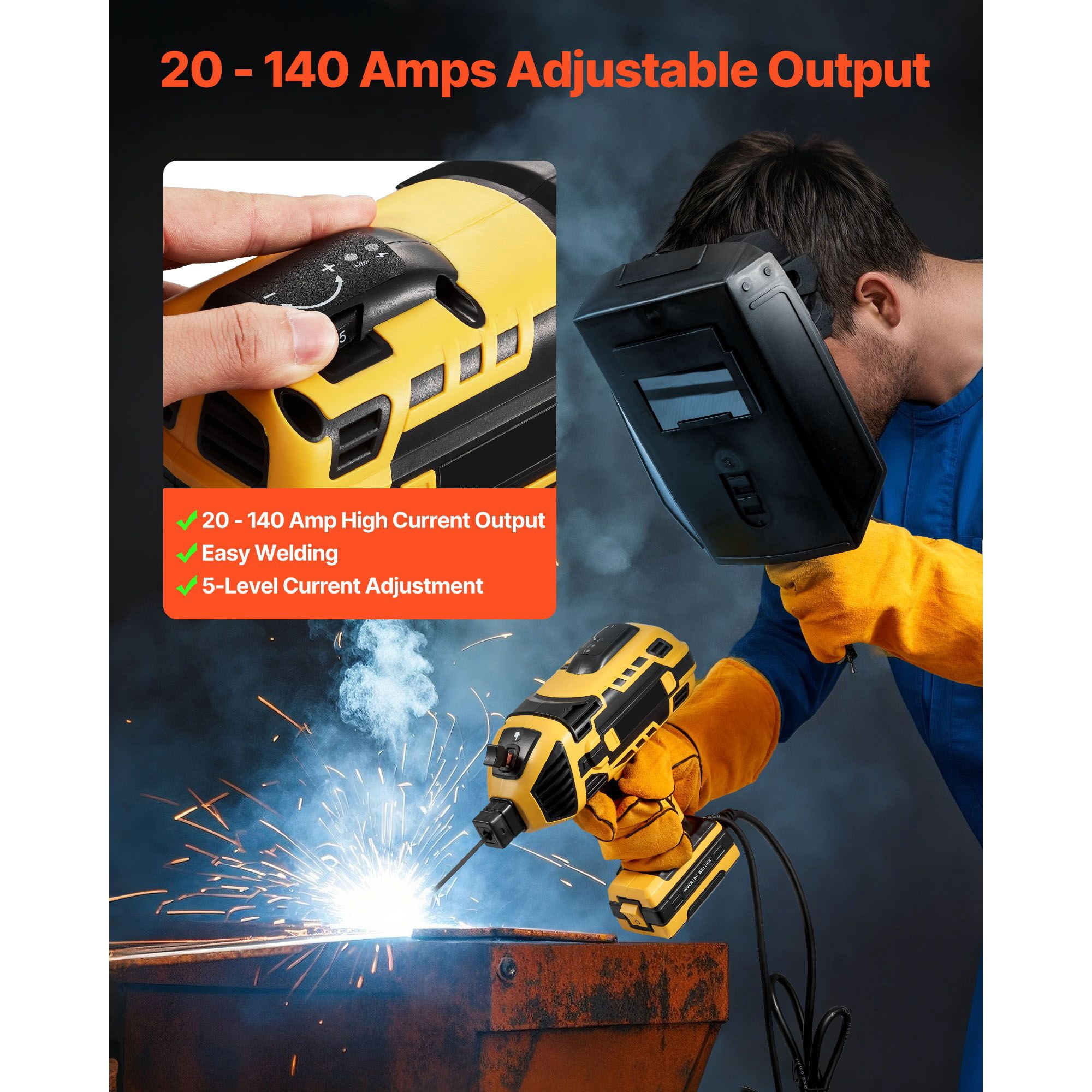 Portable Handheld Welding Machine 20-140A, IGBT Inverter, 5-Level Current, 3mm Max Thickness, for Home DIY Auto Repair