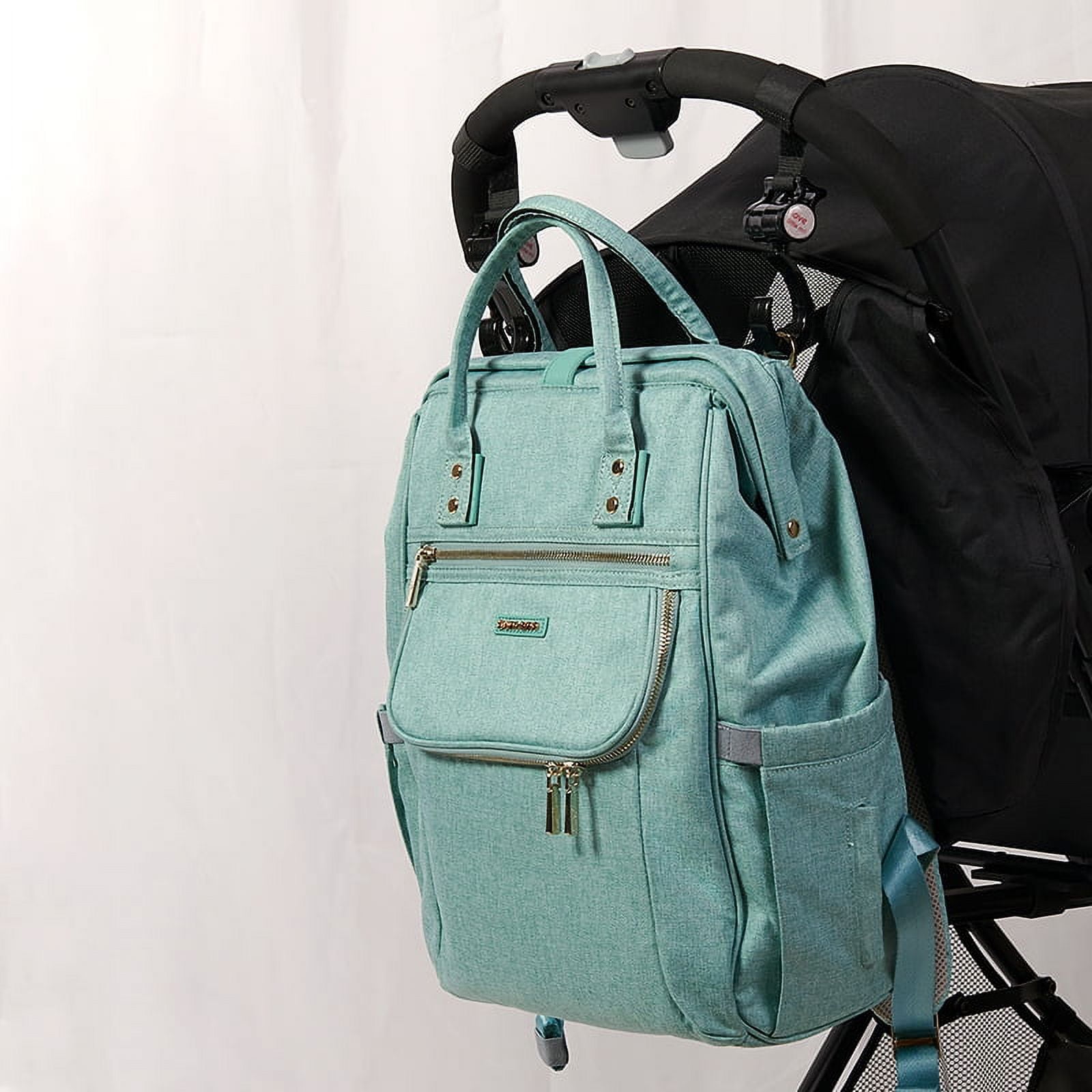 Sunveno Easy Open Diaper Bag Backpack with Insulated Pockets, Stroller Straps and Changing Pad, Green