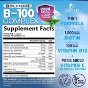 B Complex Vitamins Capsules - Super Complete B-100 Complex with Vitamin B12 B6 C Biotin Folate & Folic Acid for Immune & Energy Support - Supplement for Heart, Brain, Nerve Support - 120 Capsules