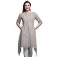 thumbnail image 1 of Bimba Kurti Asymétrique Gris à Imprimé Floral Feuilles et Orchidées pour Femmes Robe d'Été Indienne Tunique XX-Grand, 1 of 6