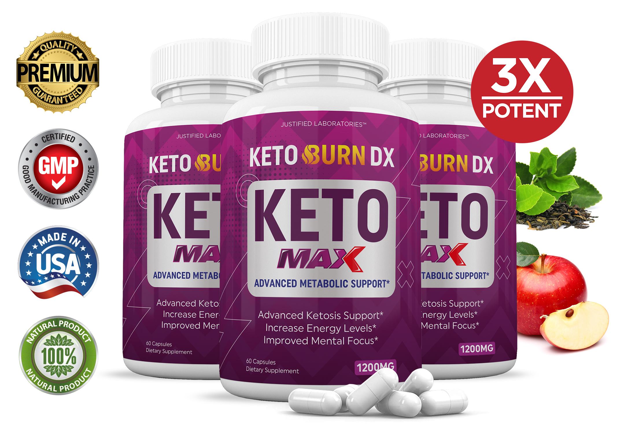(3 Pack) Keto Burn DX Max 1200MG Pills Includes Apple Cider Vinegar