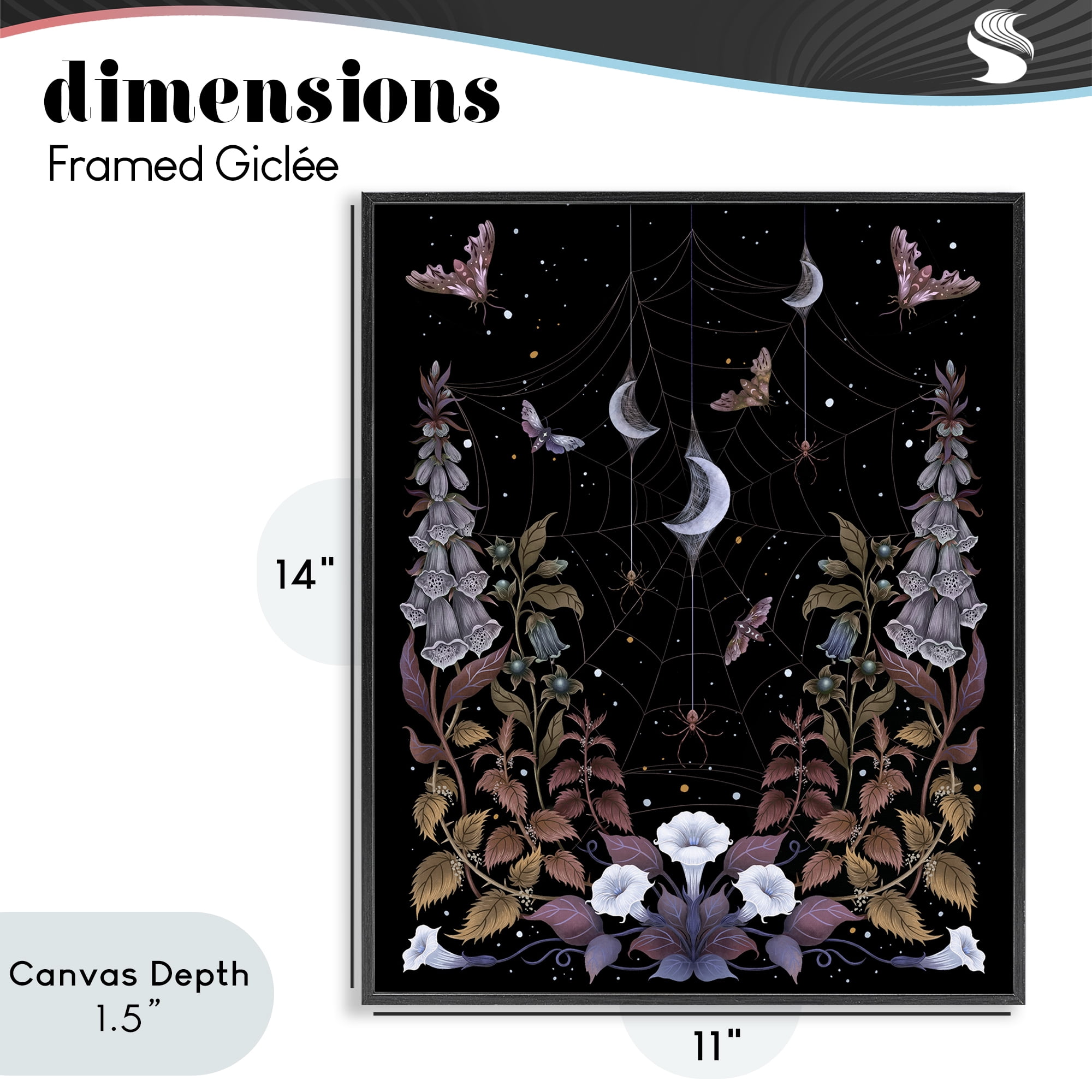 Stupell Industries Witch Garden with Spider Webs Black Framed Giclee Art, design by Episodic Drawings