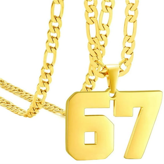 PAURO Number 67 Necklace for Men Women Black Silver Rose Gold Plated Digital Pendant Stainless Steel Chain Statement Simple Personalised Cool Jewellery Gold