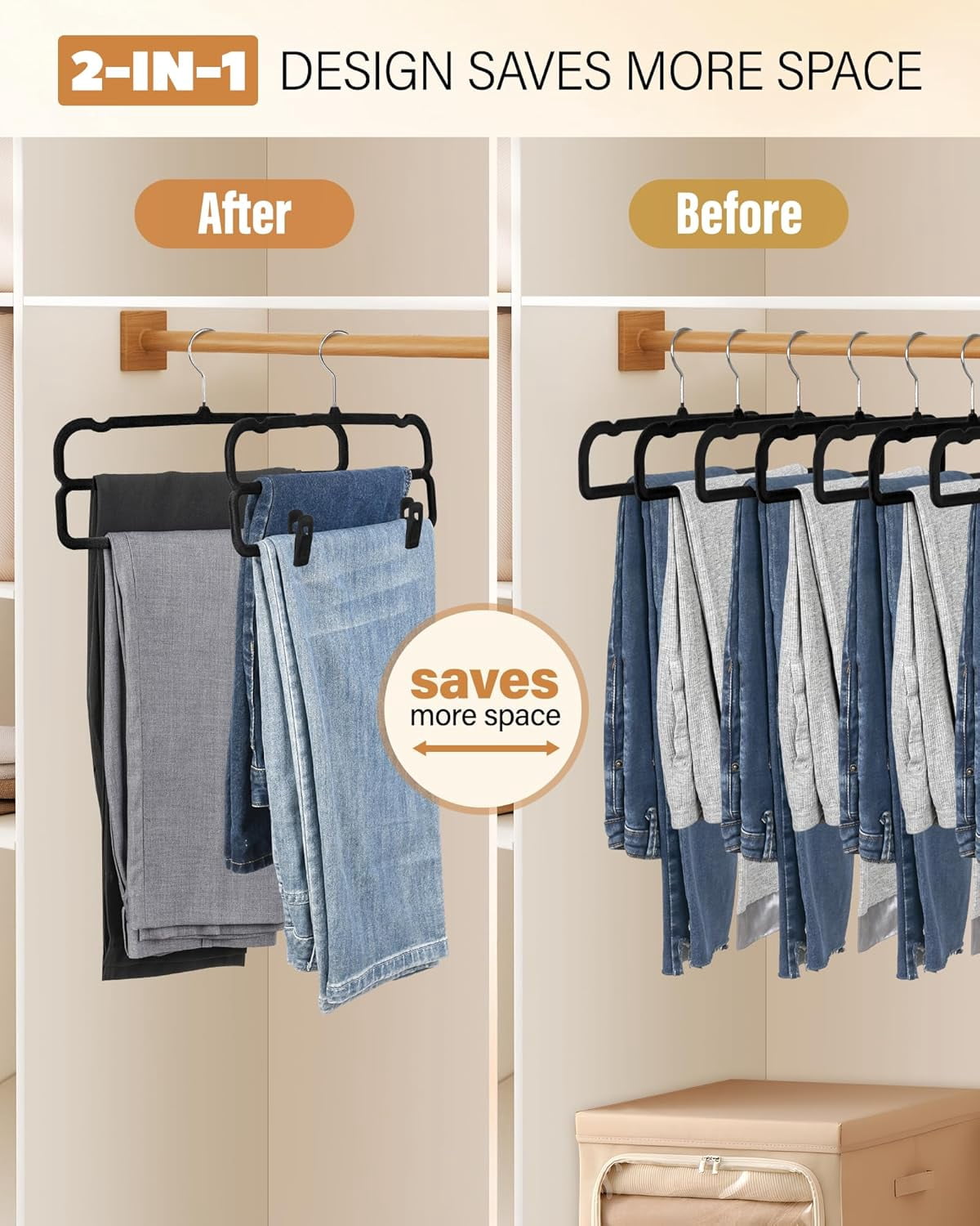 Velvet Hangers Non Slip - 20 Pack Pants Hangers for Closet - Thin Space Saving Clothes Hanger - Strong, Durable, Jean Perchas with 360 Degree Rotatable Hook for Tank Top (Black Silver Hook)