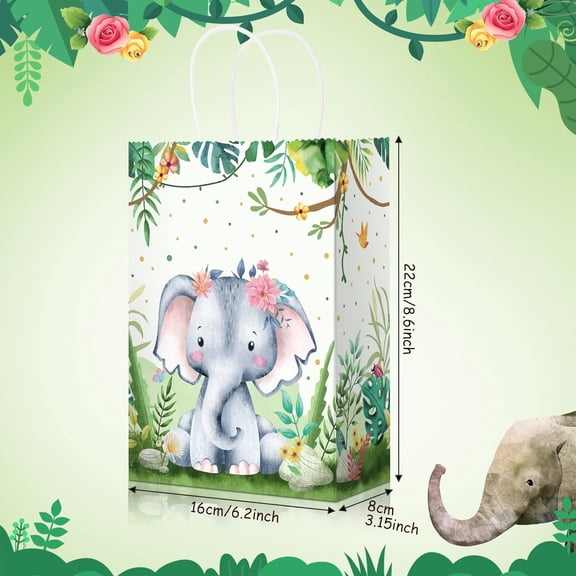 Party Favor Bags with Tissue Set - 36 Woodland Animal Print Goodie Bags for Birthday  Shower Decor