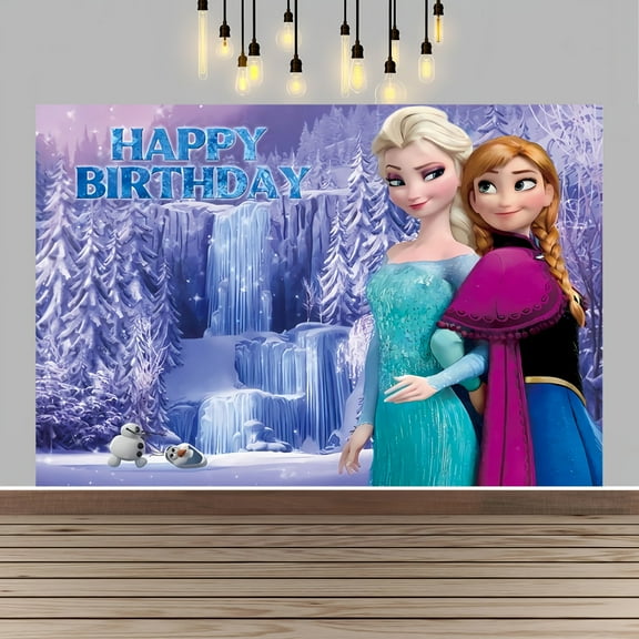 Frozen Happy Birthday Anime Cartoon Theme Backdrops Banner Birthday Party Decor Supplies(5x3ft)