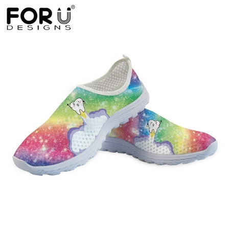 

FORUDESIGNS Lightweight Ladies Mesh Flat Shoes Cute Cartoon Teeth Dentisit Pattern Female Loafers Slip-on Sneakers Shoe Footwear