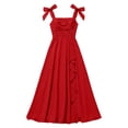 thumbnail image 5 of RUTAYY Children Girls Dress Solid Color Square Collar Sleeveless Bow Shoulder Strap Boho Backless Flowy Long Casual Summer Party Wear Classic Beach Dresses, 5 of 6