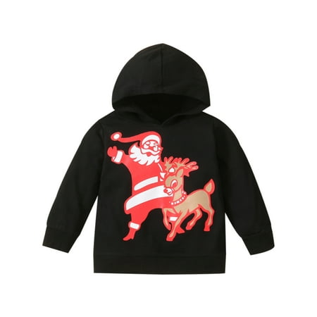 

Canrulo Toddler Infant Baby Girls Christmas Hooded Sweatshirt Deer Santa Claus Print Long Sleeve Pullover Black 3-4 Years