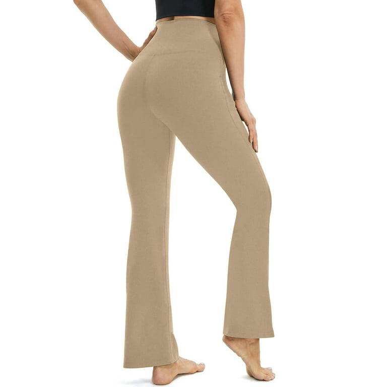 Clearance RYRJJ Women's Bootcut Yoga Pants with Pockets V Crossover High  Waisted Wide Leg Workout Flare Pants Leggings Work Dress Pants(Khaki,S) 