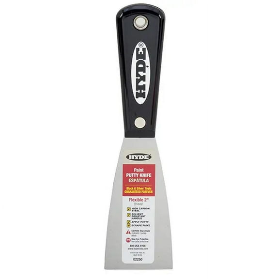 Hyde 2" Flexible Putty Knife Black & Silver - Carbon Steel Blade - 2"