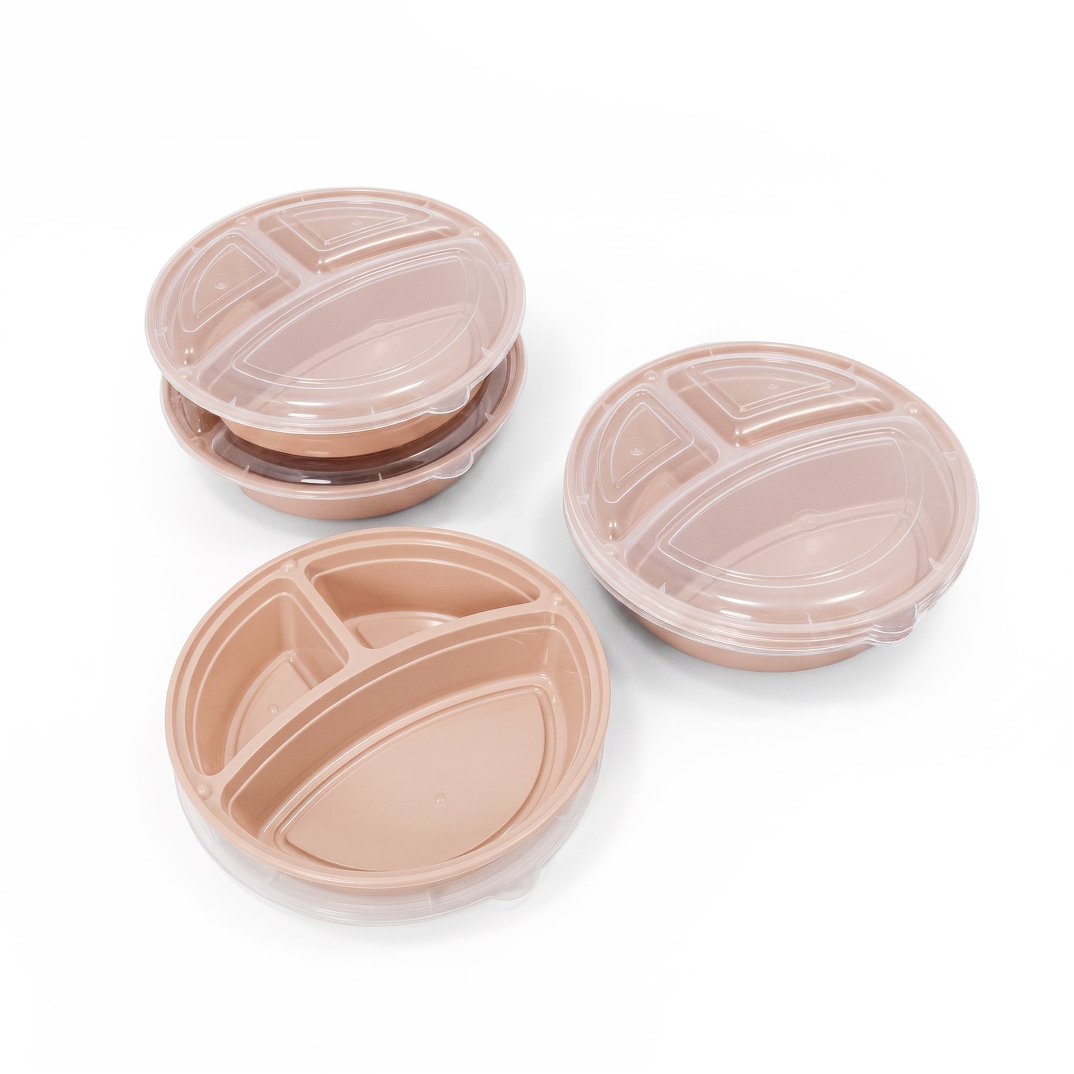 Mainstays 5-Pack 3-Compartment Round BPA-Free Plastic Meal Prep Food Storage Containers, 1L, Pink Blush