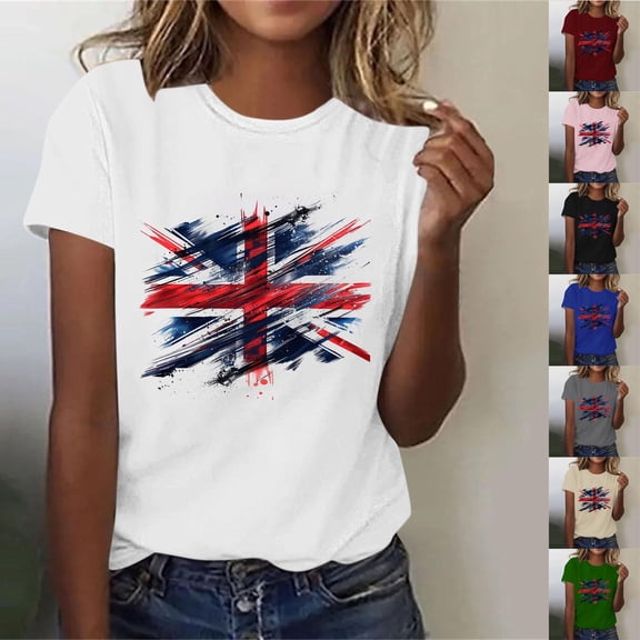 UVEASISHA July 4th Patriotic Shirts for Women Short Sleeve Religious Faith Shirt Independence Day Novelty Print Graphic Tees Black M