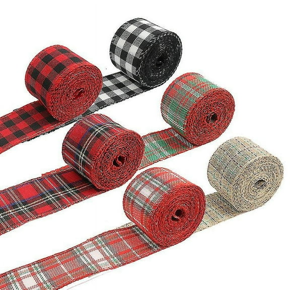 Christmas Red Plaid Ribbon Gingham Ribbon Check Wired Edge Wrapping Ribbon Tartan Ribbon For Christmas Diy Crafts Present Wrapping Home Decorations Bo