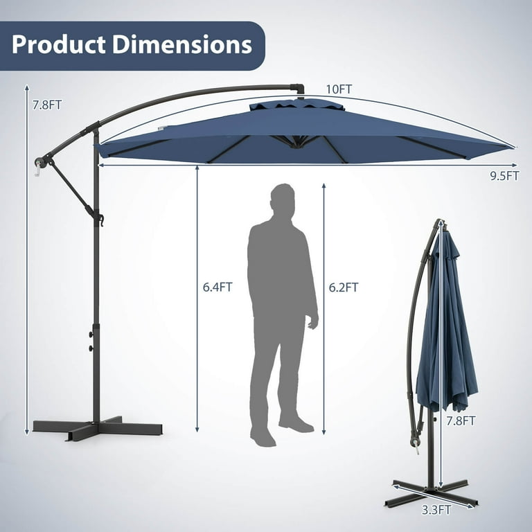 costway 10 patio outdoor sunshade hanging umbrella base stand Costway 10' Outdoor Hanging Umbrella, Patio Sun Shade with Cross Base, Blue